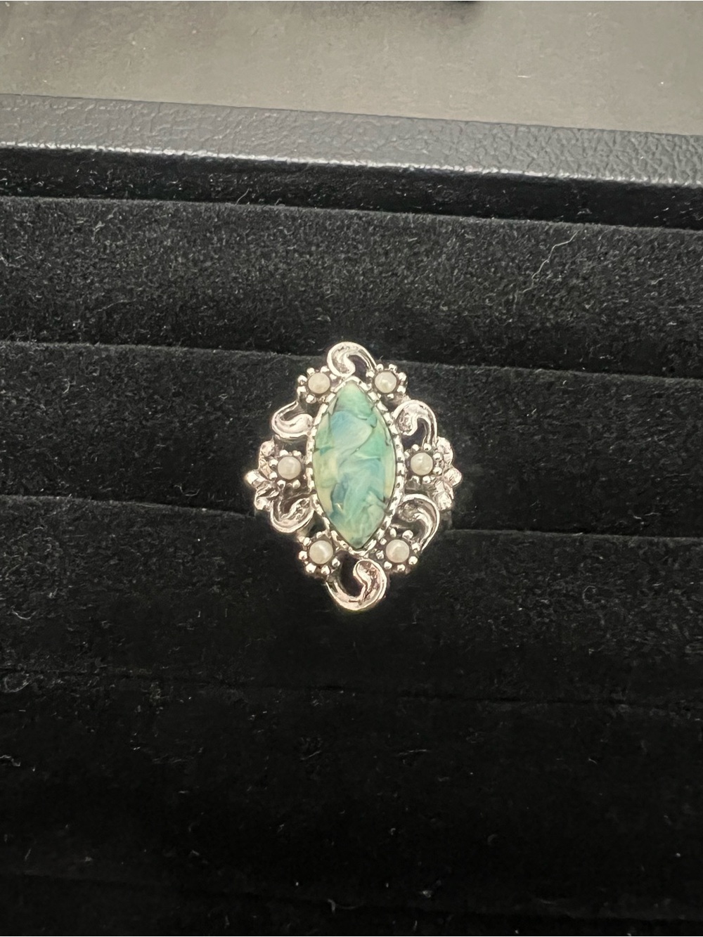 Vintage-Inspired Silver Ring with Marquise Teal Stone - Women Jewelry